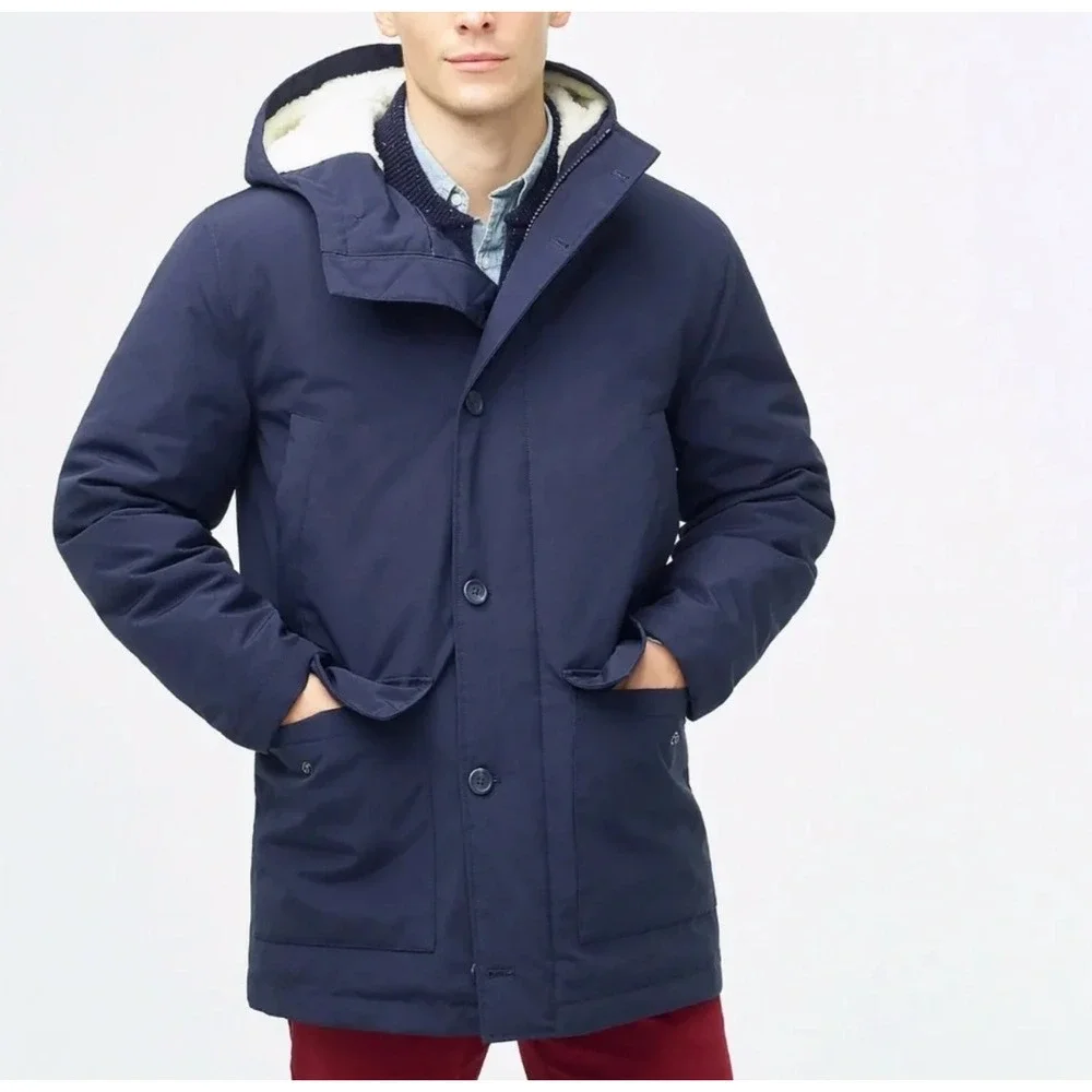 J. Crew Mens Navy Parka Winter Zip Up Jacket Casual Preppy